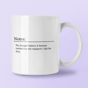 Fanfic Notes Ao3 Mug for Writers 'My Google History'