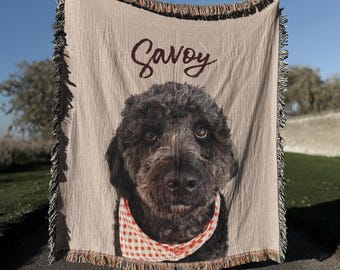 Custom Pet Photo Blanket | Personalized Dog Portrait Blanket | Pet Memorial Gift