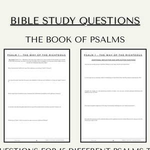 May include: A printable worksheet with Bible study questions for Psalm 1, titled "The Way of the Righteous". The worksheet is divided into two columns, with questions on the left and space for answers on the right.