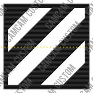 May include: A black and white square with diagonal stripes. The stripes are white on a black background.