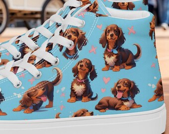 Dachshund Shoes, Dachshund Mom Gift, Women's High Top Sneakers, Dachshund Puppy Dog Lover Gift