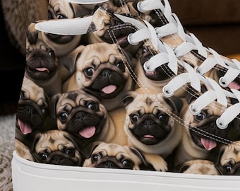 Pug Shoes, Pug Mom Gift, Women's High Top Sneakers, Pug Lover Gift