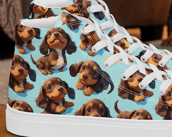 Dachshund Shoes, Chocolate Dachshund Gift, Women's High Top Sneakers, Dachshund Puppy Dog Lover Gift