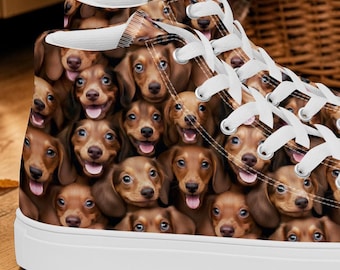 Red Dachshund Shoes, Dachshund Mom Gift, Women's High Top Sneakers, Dachshund Lover Gift