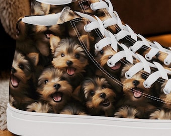 Yorkie Shoes, Yorkshire Terrier Mom Gift, Women's High Top Sneakers, Yorkie Puppy Dog Lover Gift