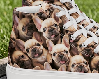 Fawn French Bulldog Shoes, Frenchie Mom Gift, Women's High Top Sneakers, French Bulldog Dog Lover Gift