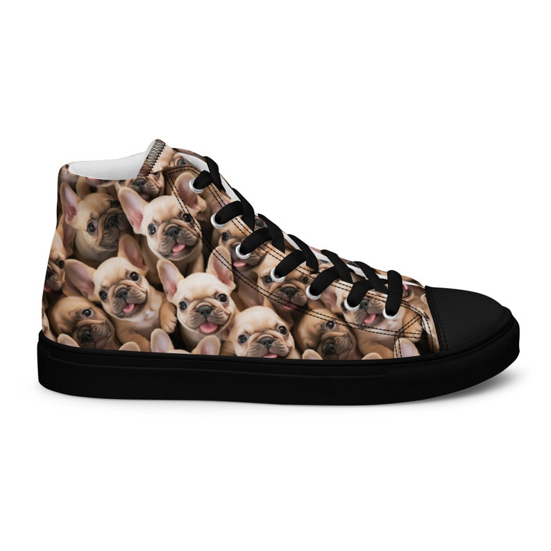 Buty Męskie w Stylu Converse Jasny Buldog Francuski, Buty Buldog Francuski, Wysokie Sneakersy Buldog Francuski Czarny