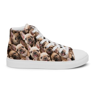 Buty Męskie w Stylu Converse Jasny Buldog Francuski, Buty Buldog Francuski, Wysokie Sneakersy Buldog Francuski Biały