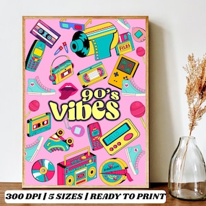 90er Jahre Kunst Druck - Retro Digitaler Download Poster - Buntes Wohndekor für Gez Z, Teenager, Spielzimmer - Sofortiger Download