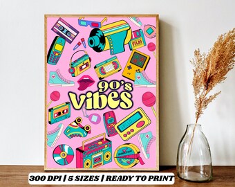 Jaren 90 Wall Art Print – Retro digitale downloadposter – Kleurrijk huisdecor voor Gez Z, Teens, Game Rooms – Instant Download – Gag-cadeau voor haar