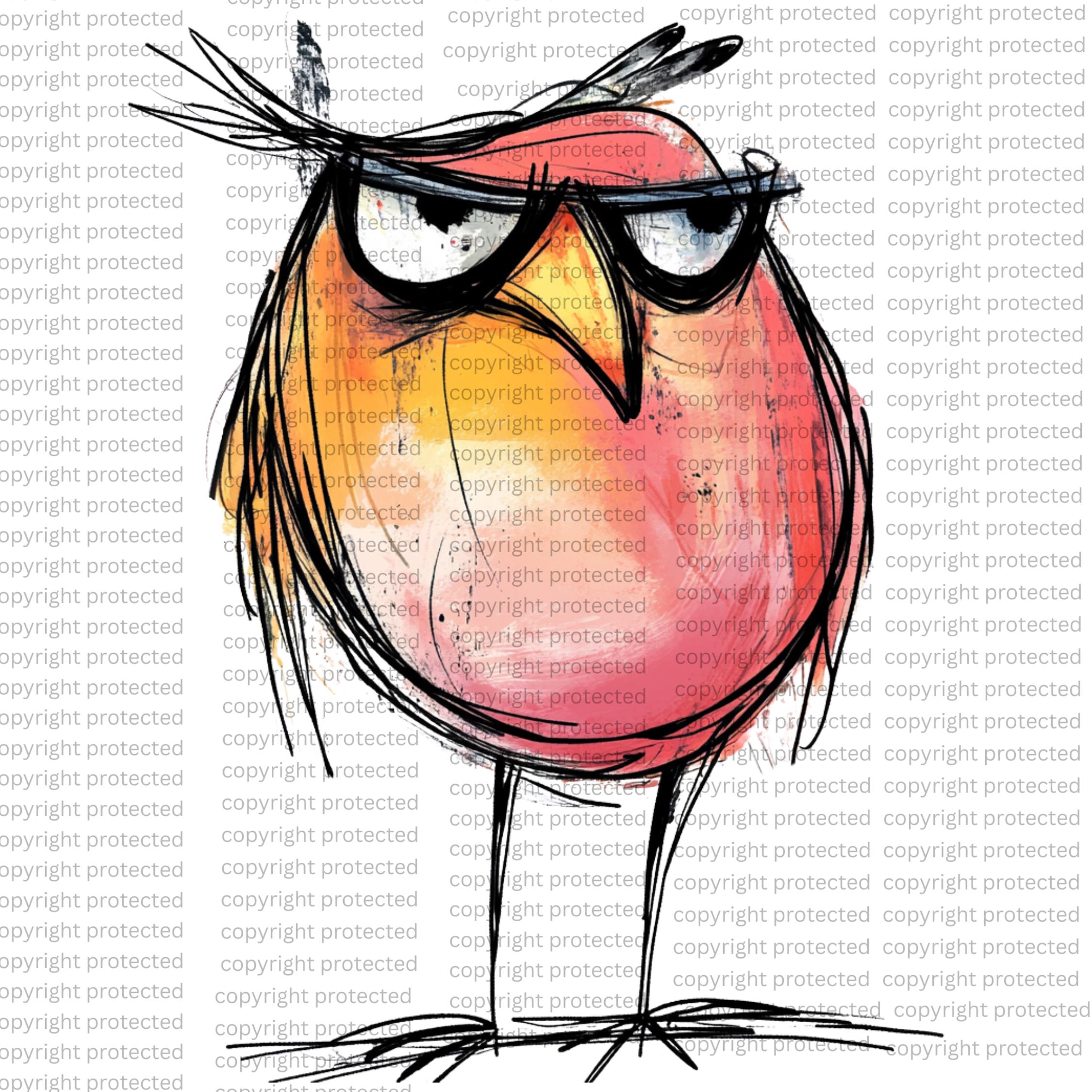 12 Abstract Grumpy Birds Clipart – Watercolor Cartoon PNGs, Printable Clipart, Transparent Background, Funny Bird Art Paper Craft Stickers