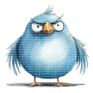12 imágenes prediseñadas de pájaros azules gruñones: imágenes PNG de pájaros de acuarela, imágenes prediseñadas imprimibles, fondo transparente, pegatinas de papel con diseño de pájaros divertidos