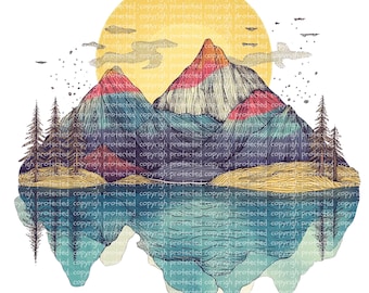 15 Abstract Line Mountains Wall Art, Boho Clipart, Watercolor Print, Minimalist Mountain Peaks PNG Illustrations for Printables, Home Decor