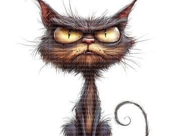 16 Frazzled Cats Clipart - Watercolor Cartoon Cats PNGs, Transparent Background, Printable Clipart, Kitty DIY Pet Lover Paper Craft Stickers