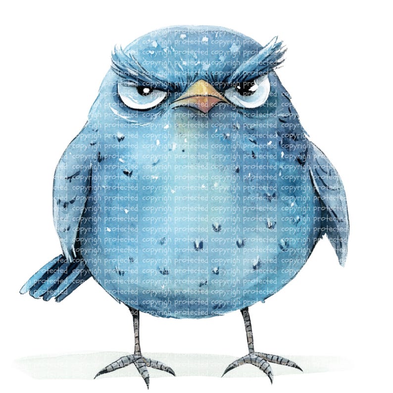 12 Blue Grumpy Birds Clipart – Watercolor Cartoon Bird Pngs, Printable ...
