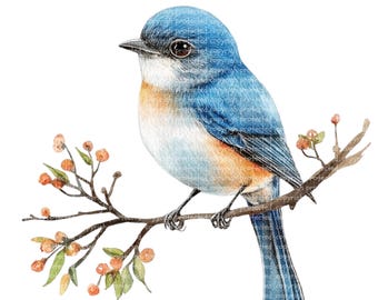 19 PNGs Bird on Branch Clipart - Various Watercolor Birds on a Branch, Nursery art, Printable Clipart, Cute Funny Bird Paper Craft Stickers