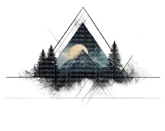 マウンテンタウン抽象線画モノクロバンドル3 22デジタルAI線画PNG-SVG 