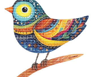 14 Folk Whimsical Birds Clipart – Watercolor Cartoon Bird PNG, Printable Clipart, Transparent Background, Boho Bird Art Paper Craft Stickers