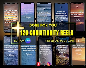 120 Christian Reels Bible Quotes, Christian Quotes MRR Faceless Videos Instagram Reels PLR Faceless Reel Master Resell Rights, God quotes