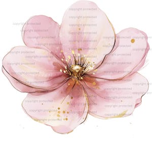 10 abstracte roze bloemen clipart, roze gouden bloemen print, afdrukbare aquarel clipart, hoge kwaliteit png, digitale download, papercraft