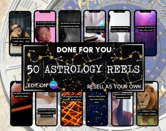 50 Astrology Reels, Astrology Instagram, Zodiac Content, Spiritual Coach, Astrology Template, Mystical instagram, Astrofluencer,Spirituality