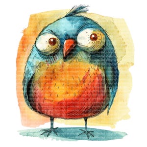 16 imágenes prediseñadas de pájaros raros: imágenes PNG de pájaros de acuarela, imágenes prediseñadas imprimibles, fondo transparente, pegatinas de papel con diseño de pájaros divertidos y adorables.