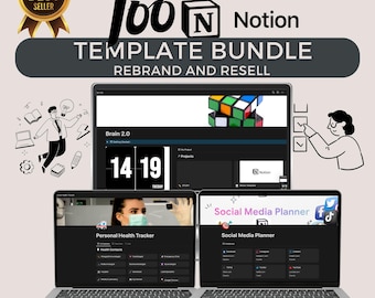 100 Notion Vorlagen Bündel | PLR/MRR Rechte | Brain 2.0, bearbeitbarer Social Media-Manager, KI-Aufgabe, digitaler Planer, Tracker, Business-Tools
