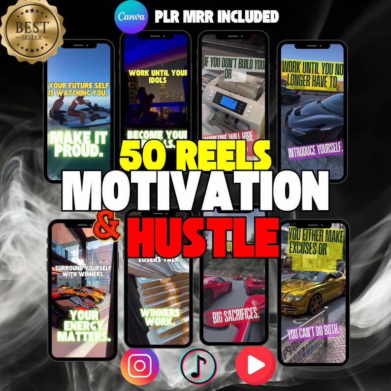 50 Motivational & Hustle Mindset Reels PLR Faceless Men Reels Luxury ...