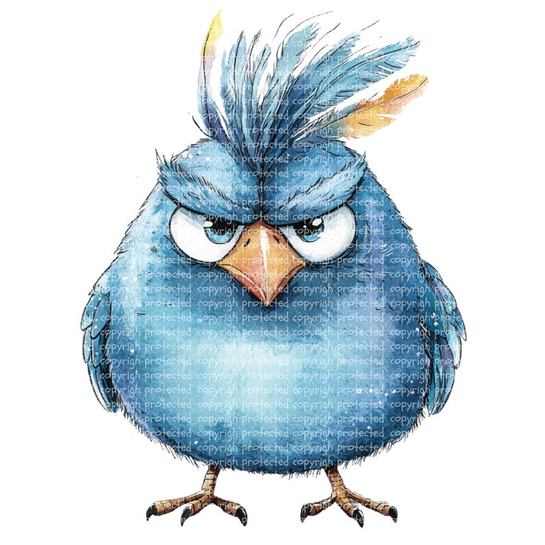 12 Blue Grumpy Birds Clipart – Watercolor Cartoon Bird Pngs, Printable ...
