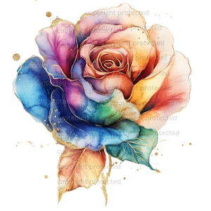 10 Rosa Clipart, Arco-íris Abstrato Rosa Flores Aquarela, Download Digital PNG, Floral Clipart, Aquarela Floral Print, Junk Journal