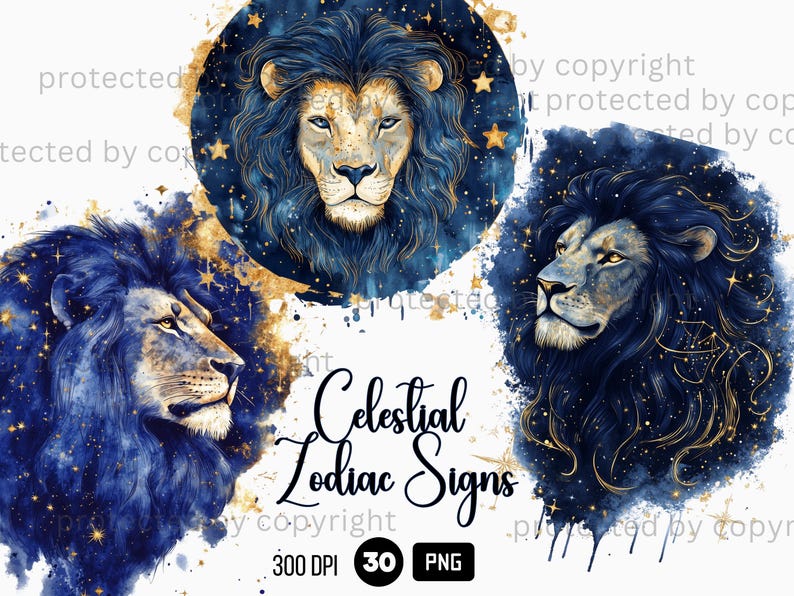 30 Celestial Zodiac Signs Clipart, Astrology PNG, Watercolor Golden Clouds Night Sky, Stars and Moon, Celestial Mystic Clipart PNG Bundle