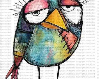 12 Abstract Birds Clipart –Watercolor Cartoon Bird PNGs, Printable Clipart, Transparent Background, Cute Funny Bird Art Paper Craft Stickers