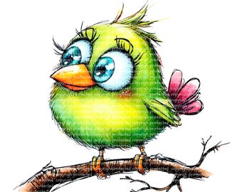 12 Sweet Whimsical Birds Clipart - Watercolor Cartoon Bird PNGs, Printable Clipart, Transparent Background, Cute Birds Paper Craft Stickers