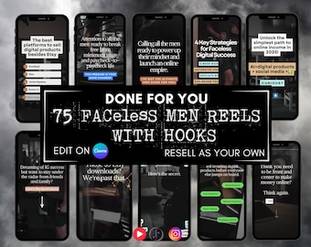75+ Faceless Aesthetic Reels w Hooks Dark Fitness Videos Men Digital Marketing Instagram, Tiktok Reels PLR MRR Video Master Resell Right DFY