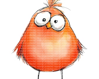 24 Whimsical Fat Birds Clipart –Watercolor Cartoon Bird PNGs, Printable Clipart, Transparent Background, Funny Bird Art Paper Craft Stickers