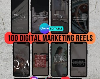 100 Digital Marketing Reels w Hooks MRR Instagram Reels Dark Faceless Videos DFY Marketing Master Resell Right Faceless Marketing Reels PLR