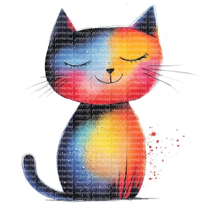 10 imágenes prediseñadas de gatos modernos abstractos, acuarelas, PNG, fondo transparente, imágenes prediseñadas de arte pop imprimibles, arte animal minimalista, manualidades de papel