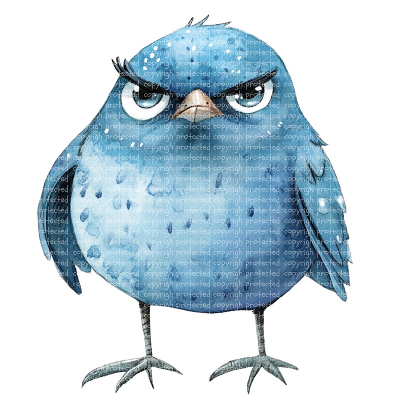 12 Blue Grumpy Birds Clipart – Watercolor Cartoon Bird Pngs, Printable ...