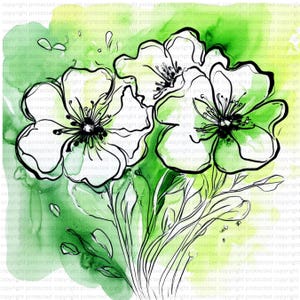 19 Aquarell Tinte Blumen Clipart - Abstrakte Florale Line Art PNGs, digitale handgezeichnete botanische Illustrationen für Handwerk, Zeitschriften, bedruckbar