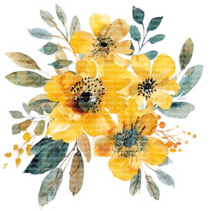 Fleur bohème jaune abstraite 25 JPG, bouquet de fleurs jaunes, clipart aquarelle, imprimé floral botanique, clipart imprimable, faire-parts créatifs