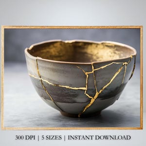 Puede incluir: Un cuenco de cerámica con un esmalte craquelado y detalles dorados. El cuenco está agrietado y reparado con oro, creando una pieza única y hermosa.