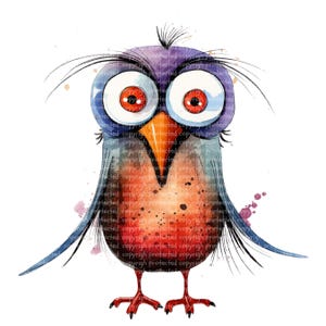 12 imágenes prediseñadas de pájaros peculiares: imágenes PNG de pájaros de acuarela, imágenes prediseñadas imprimibles, fondo transparente, pegatinas de papel con arte de pájaros divertidos y adorables.