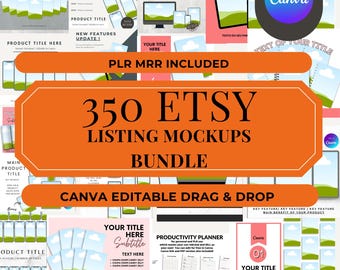 350 Etsy Mockup PLR MRR Planners Journal Bundle, Etsy Listing Mockup Canva Edytowalne Szablony, Cyfrowy Produkt Mockup, Przeciągnij i Upuść Mockupy