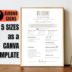 Zestaw szablonów powitalnych znaków Airbnb – edytowalny plakat Canva z zasadami domu, Wi-Fi, wymeldowaniem i znakami zakazu palenia dla wynajmowanych na wakacje obiektów