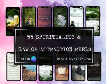 55 Spirituality & Law of Attraction Reels, Spiritual Life Coach Faceless Reels, Manifestation reels, Transformation coach, PLR MRR Instagram