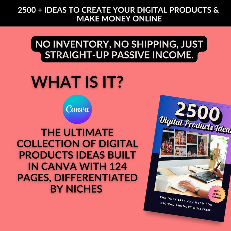 2500 Digital Products Ideas To Create And Sell Today For Passive Income, Etsy Digital Downloads Small Business Ideas and Bestsellers to Sell