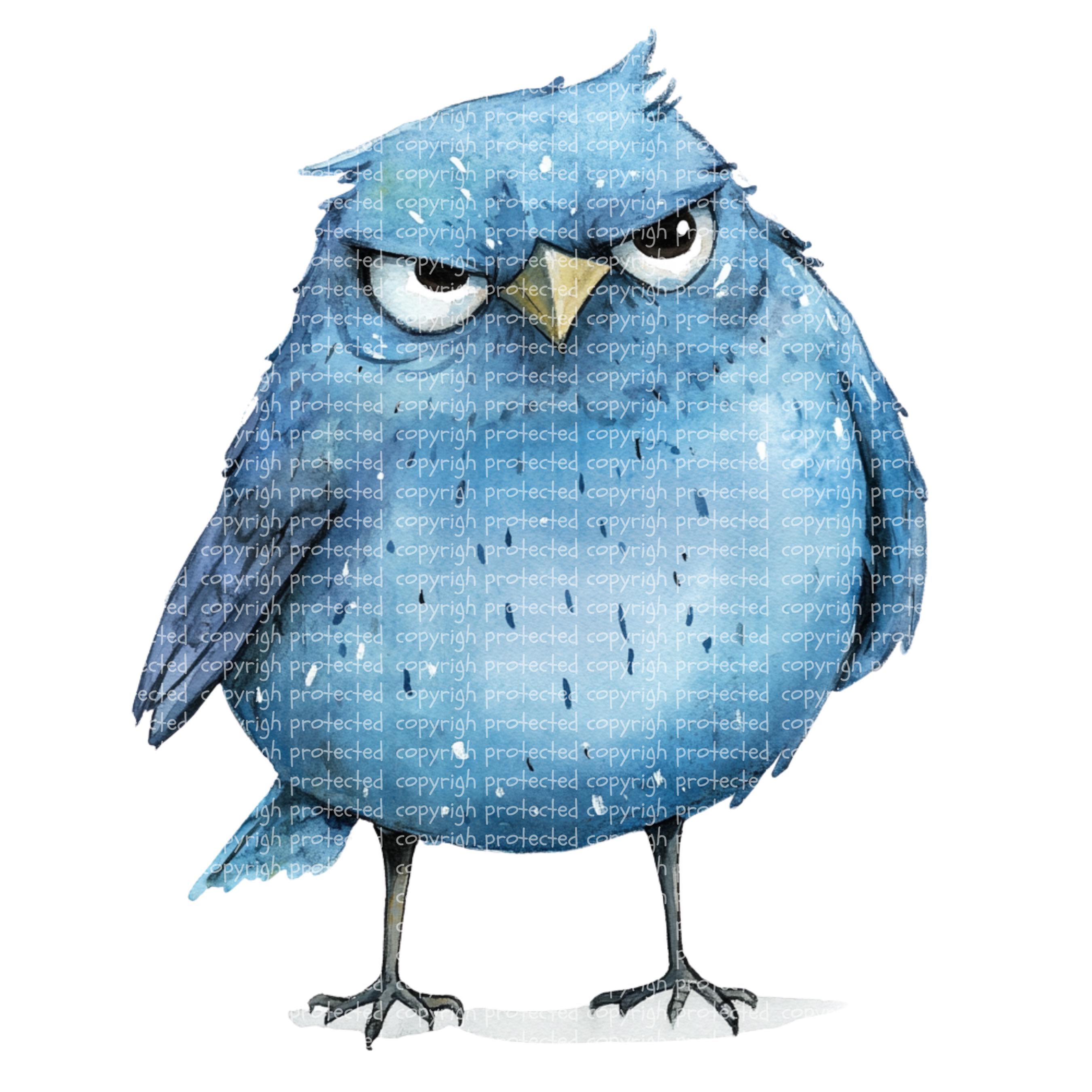 12 Blue Grumpy Birds Clipart – Watercolor Cartoon Bird Pngs, Printable ...