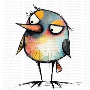 13 imágenes prediseñadas de pájaros gruñones: imágenes PNG de pájaros de acuarela, imágenes prediseñadas imprimibles, fondo transparente, pegatinas de papel con diseño de pájaros divertidos y adorables.