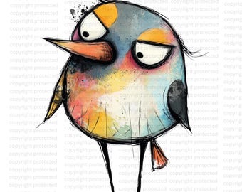 13 Grumpy Birds Clipart – Watercolor Cartoon Bird PNGs, Printable Clipart, Transparent Background, Cute Funny Bird Art Paper Craft Stickers