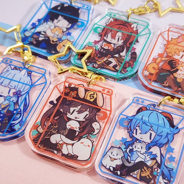 PART 2 Genshin Impact 2" double-sided acrylic keychain charm Ganyu Hutao Akaya Thoma Heizou Yelan Anime Game Milk Carton Neko